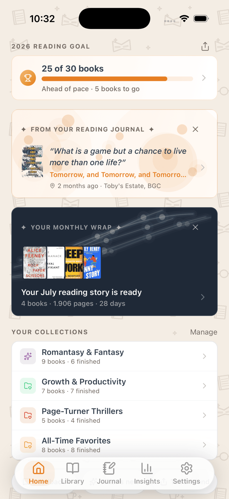 Weekly streak and reading goal