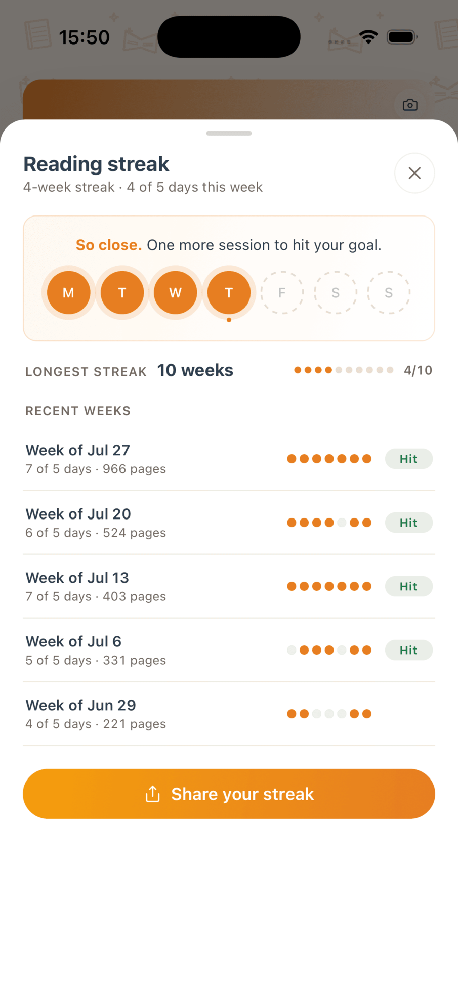 Reading streak