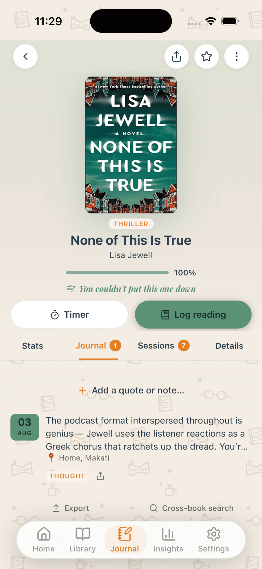 Journal timeline and reading context