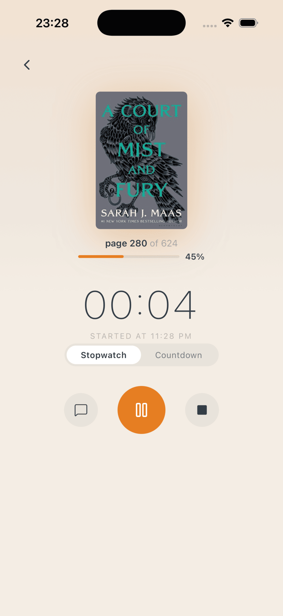 Reading timer screen